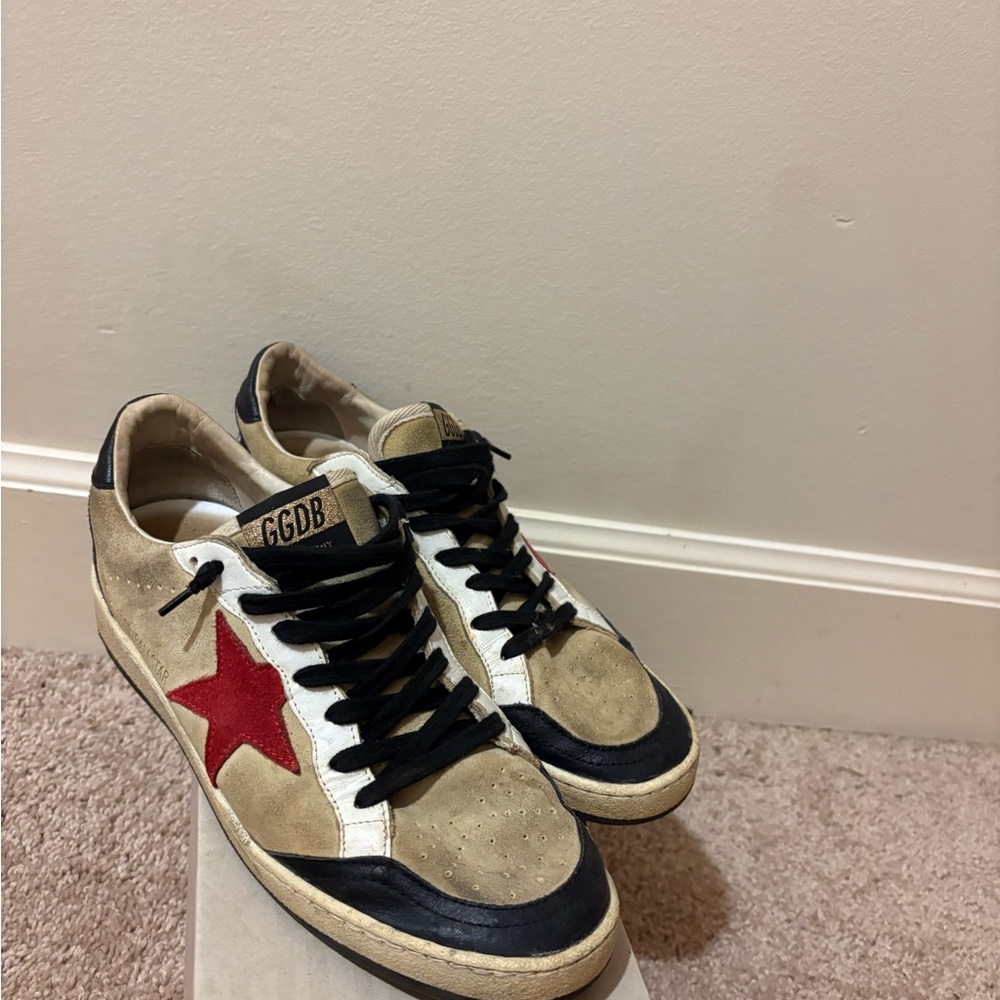 Golden Goose Beige and Black Sneakers